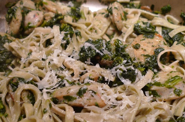 Seafood Sausage and Spinach Pasta